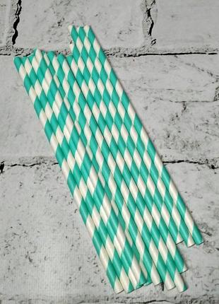 Бумажные трубочки полоска бело-бирюзовые, 12 шт.