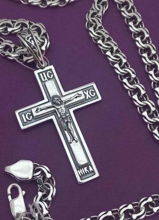 Срібний комплект хрест і ланцюжок срібло 925 хрестик підвіс...2 фото