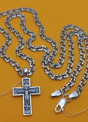 Срібний ланцюжок і хрестик срібло 925 проби ланцюг і хрест по...2 фото