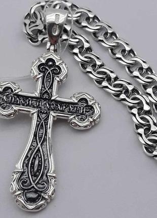 Срібний чорнений ланцюжок і хрест срібло 925 хрестик ланцюг п...2 фото