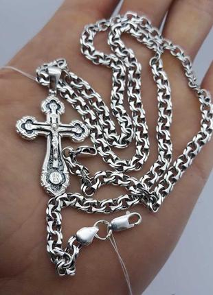 Срібний чорнений ланцюжок і хрест срібло 925 хрестик ланцюг п...4 фото