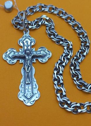 Комплект срібні хрестик і срібний ланцюжок срібло 925 хрест