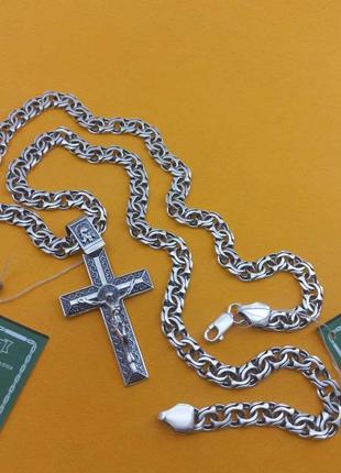 Срібний комплект хрест із ланцюжком срібло 925 проби ланцюга кр..2 фото