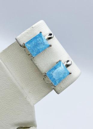 Сережки серебряные с аквамариновым кварцем 5,1 г