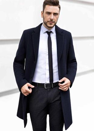 Чоловіче пальто синє демісезонне luxury (арт. k-160)4 фото