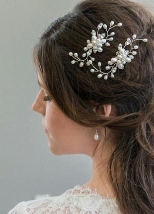 Свадебная шпилька с жемчугом ювелирная бижутерия посеребрение