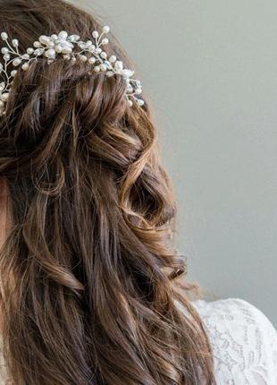 Свадебная шпилька с жемчугом ювелирная бижутерия посеребрение