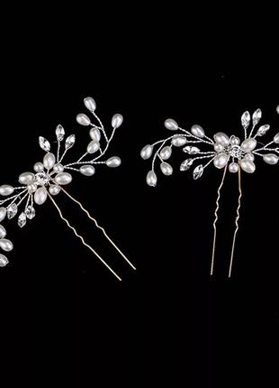 Свадебная шпилька с жемчугом ювелирная бижутерия посеребрение