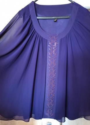 Блузка - двойка фиолетовая. топ + накидка. накидка летучая мышь. размер 62-64.3 фото