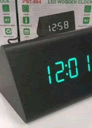 Електронні настільні годинники-будильник led wood clock vst-864-12 фото