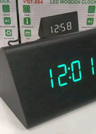 Електронні настільні годинники-будильник led wood clock vst-864-14 фото