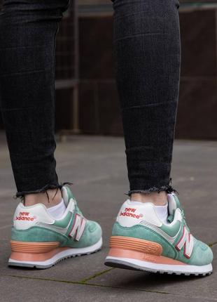 Женские кроссовки зеленые с оранжевый new balance 574 green orange white6 фото