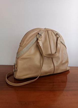 Кожаная сумка-саквояж  светло-коричневого цвета yeves saint laurent, 46*36 cm*15 cm6 фото