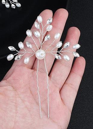 Свадебная шпилька с жемчугом ювелирная бижутерия посеребрение