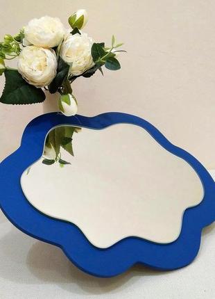 Синее зеркало облако для детской комнаты 35*28 см, декоративное небольшое зеркало в форме облака