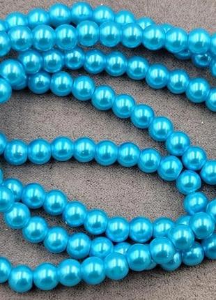 Скляні намистини під перли "майорка". розмір — 6 мм. на нитці 140 шт. довжина нитки — 75 см. колір-блакитний