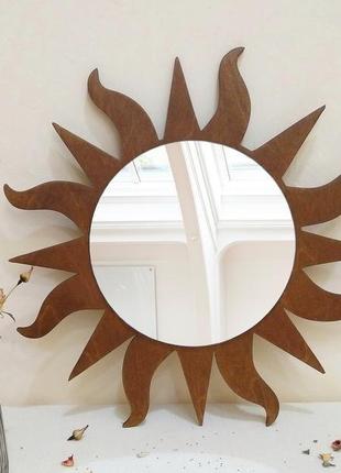 Дерев'яне золоте дзеркало сонце, декоративне дзеркало у формі сонця7 фото