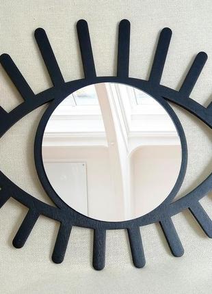Декоративное чёрное зеркало всевидящее око, настенное зеркало в форме глаза с ресницами, бохо декор2 фото