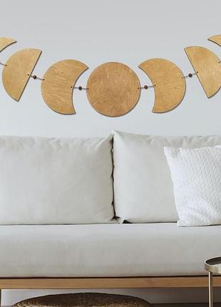 Декор над кроватью фазы луны, гирлянда с кисточками лунный цикл, луна из дерева декор...