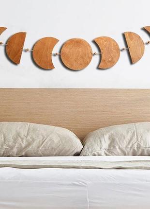 Декор над кроватью фазы луны, гирлянда с кисточками лунный цикл, луна из дерева декор...