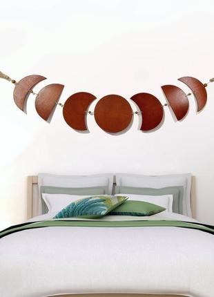 Декор над кроватью фазы луны, гирлянда с кисточками лунный цикл, луна из дерева декор...
