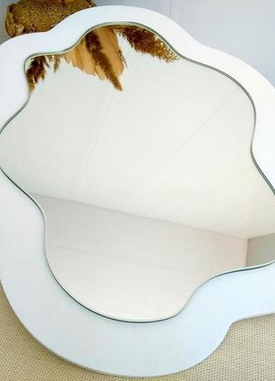 Волнистое интерьерное зеркало бежевое, декоративное трендовое зеркало, овальное небольшое зеркало6 фото