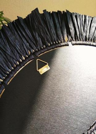Декоративное зеркало всевидящее око с рафией, настенное зеркало в форме глаза, бохо декор9 фото
