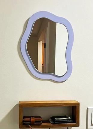 Волнистое интерьерное зеркало цвет шалфей, зелёное декоративное зеркало, абстрактное зеркало8 фото