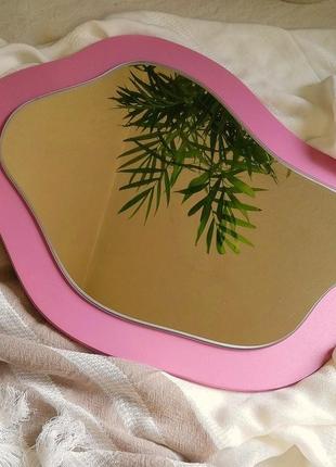 Хвилясте інтер'єрне дзеркало рожеве, трендове декоративне дзеркало, абстрактне дзеркало