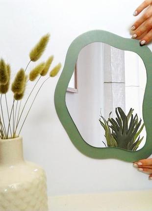 Волнистое интерьерное зеркало светло-лавандовое, трендовое декоративное зеркало, абстрактное зеркало8 фото