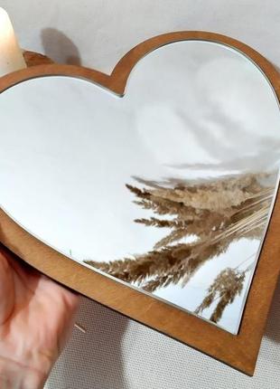 Декоративне дзеркало серце колір горіх, інтер'єрне дзеркало у формі серця, дзеркало для дівчинки3 фото