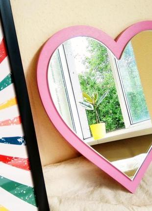 Декоративное зеркало сердце цвет орех, интерьерное зеркало в форме сердца, зеркало для девочки8 фото