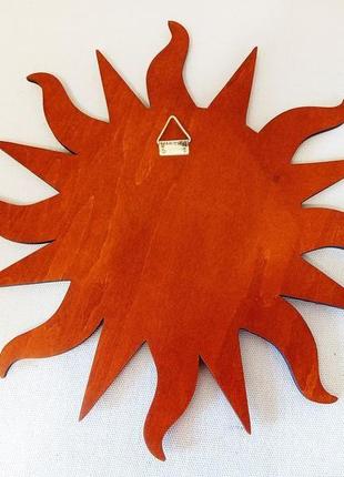 Деревянное зеркало солнце цвет махагон, декоративное зеркало в форме солнца, стильное зеркало солнце3 фото