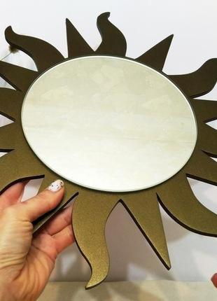 Сонце дзеркало з хвилястими променями колір римське золото, декоративне дзеркало у формі сонця4 фото