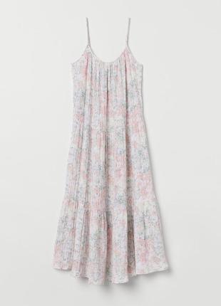 Ярусное цветочное платье-миди h&amp;m женское весеннее летнее в цветах пастельное розовое платье4 фото