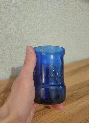 Стакан из восстановленной пивной бутылки 300 мл, крафтовый стакан для заливки свечей 300 мл (синий)4 фото