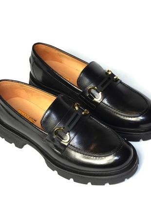 Лоферы женские кожаные черные туфли на низком ходу py358a-22a anemone 33534 фото