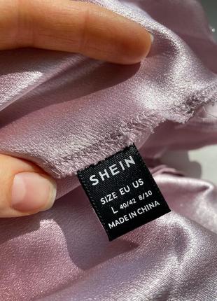 Атласное сатиновое платье с открытой спинкой shein женское с декольте мини розовая пудровая лавандовая5 фото