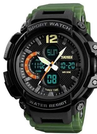 Часы наручные мужские skmei 1343ag army green, часы тактический противоударный. цвет: зеленый