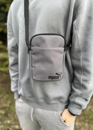 Сумка puma серая / мужская спортивная сумка через плечо пума / барсетка puma