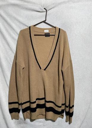 🔥100% коттон! коричневый пуловер zara men с длинным рукавом и v-образным вырезом, размер среднего темного цвета1 фото