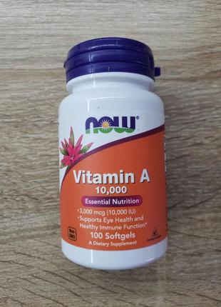 Now foods, вітамін a/vitamin a, 10 000 мо, 100 м'яких таблеток