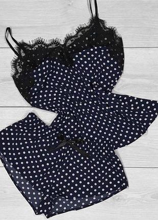 Піжамний комплект майка + шорти з мереживом розмір 40-42