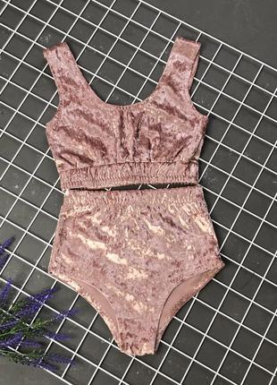 Костюм для спорта, велюровий топ і труси для пол денс, pole dance, танець на пилоне