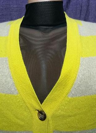 Кардиган кашемировый желтая в цвет капучино широк полоски.3 фото