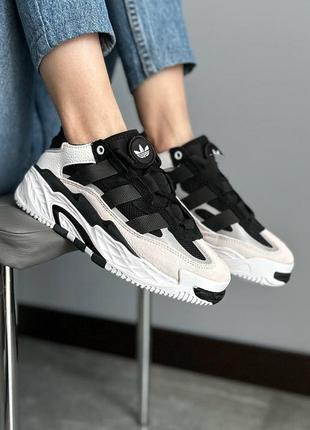 Трендовые женские кроссовки adidas niteball black white чёрно-белые