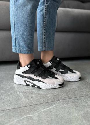 Трендовые женские кроссовки adidas niteball black white чёрно-белые6 фото