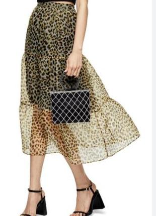 Брендовая леопардовая юбка из органзы topshop этикетка1 фото