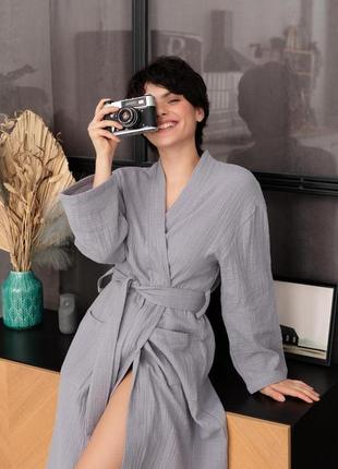 Жіночий халат мусліновий duna cosy сірий