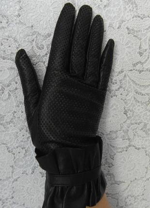 Жіночі шкіряні (лайка) рукавиці чорного кольору осінь-весна розмі
